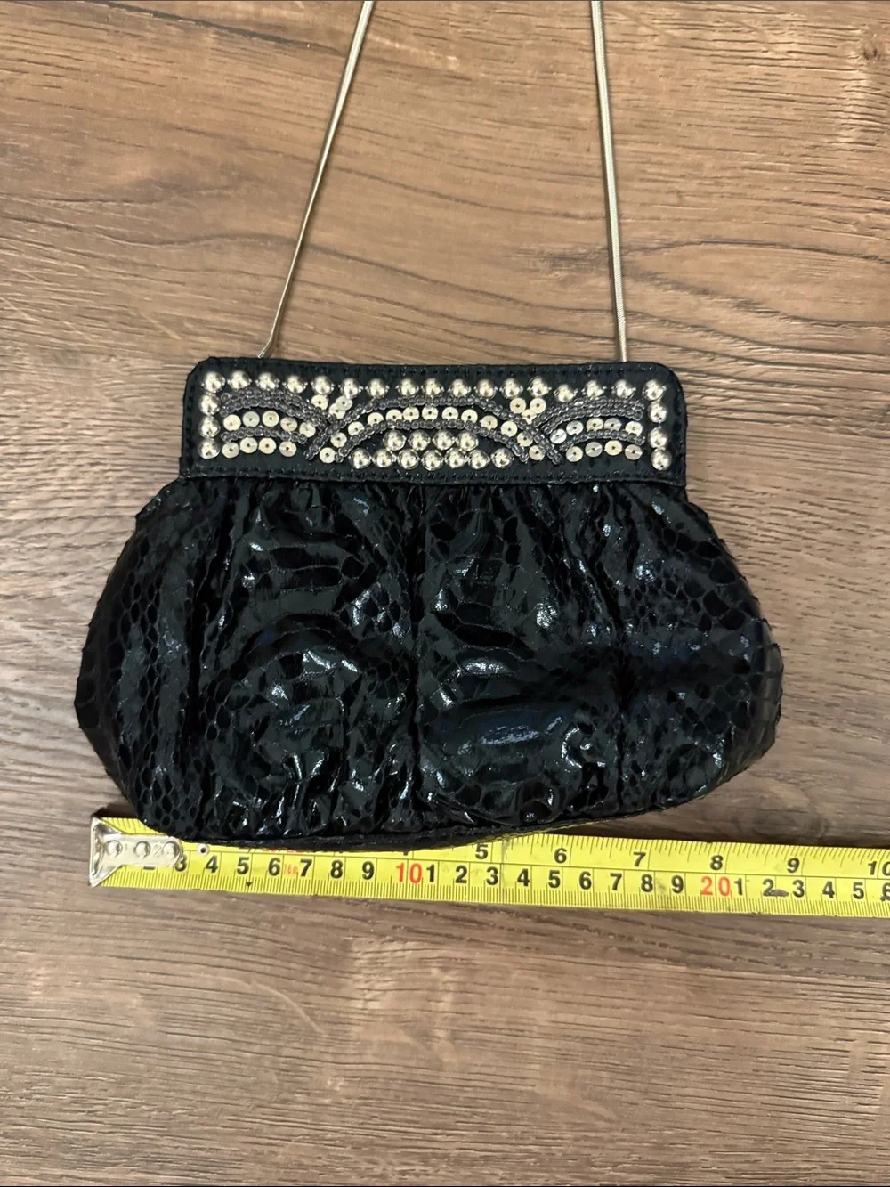 White House Black Market Black Sequin Evening Clutch with Chain - Picture 5 of 7